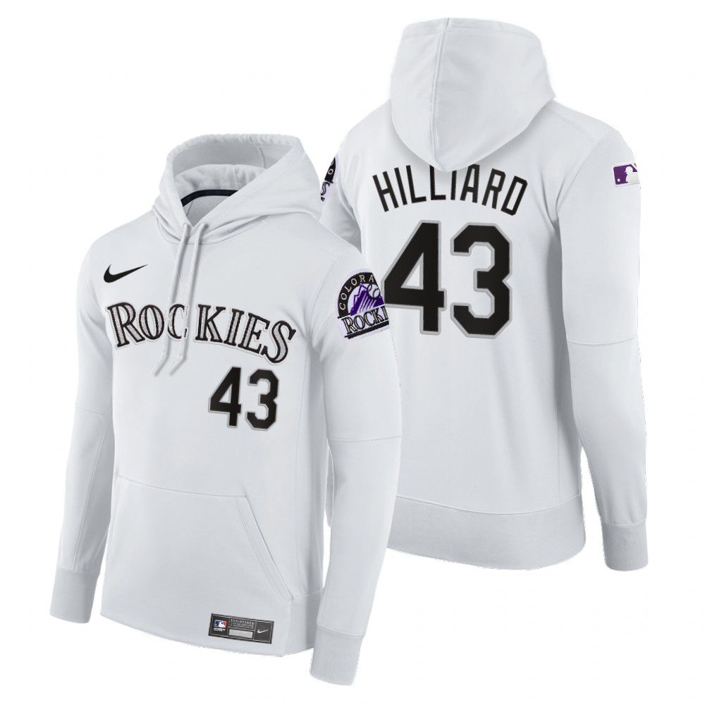 Men Colorado Rockies #43 Hilliard white home hoodie 2021 MLB Nike Jerseys
